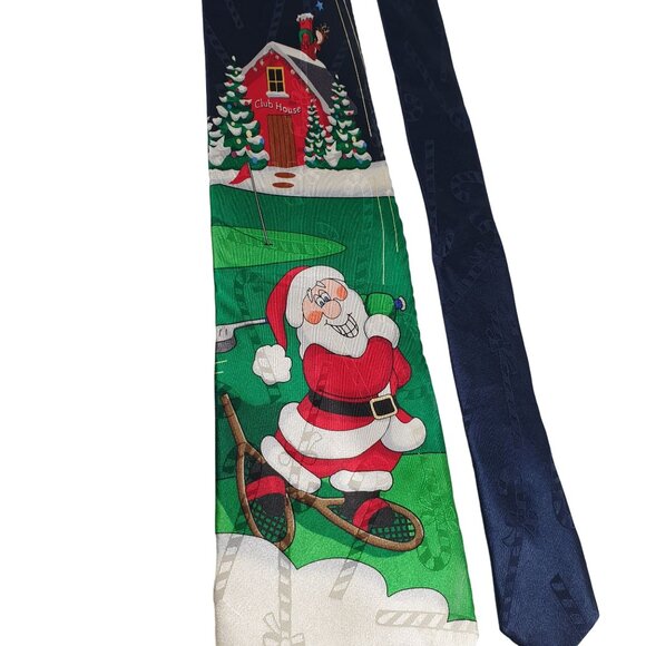 Yule Tie Greetings Hallmark Men Necktie Tie Golfing Santa Holiday Christmas Gift - Picture 2 of 6